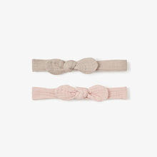 Load image into Gallery viewer, Headband Muslin Bow Taupe &amp; Pink
