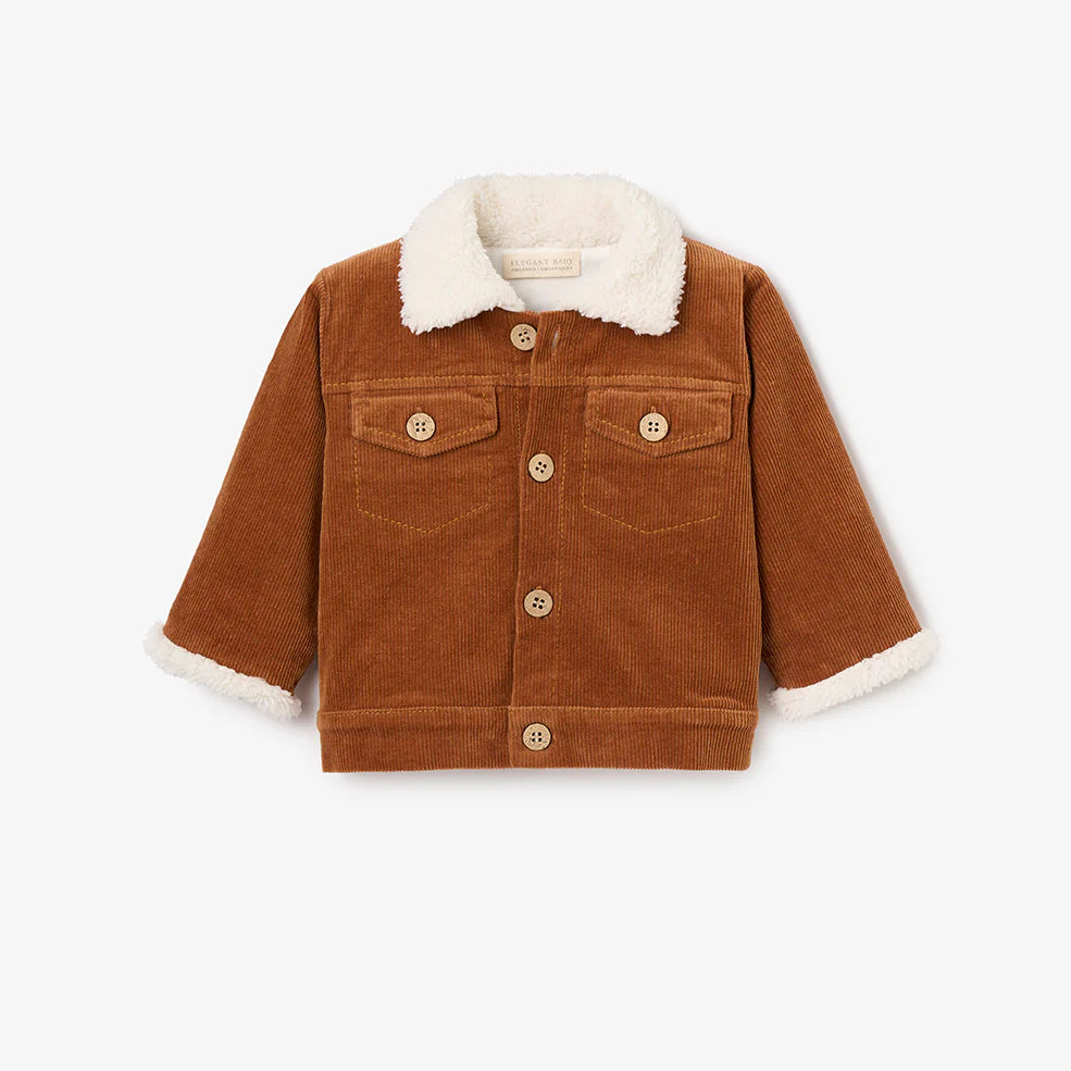 Corduroy Jacket with Sherpa Collar - Rust