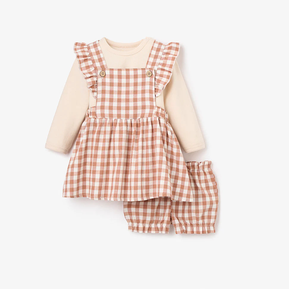 Rust Gingham Pinafore Dress + Bodysuit