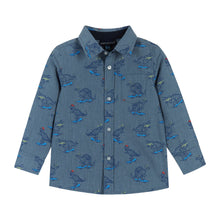 Load image into Gallery viewer, Skateboarding Dino Chambray Buttondown

