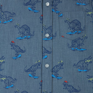 Skateboarding Dino Chambray Buttondown