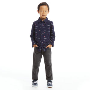 Navy Holiday Sharks Knit Buttondown Set