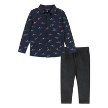 Load image into Gallery viewer, Navy Holiday Sharks Knit Buttondown Set
