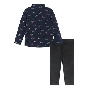 Navy Holiday Sharks Knit Buttondown Set