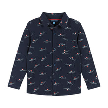 Load image into Gallery viewer, Navy Holiday Sharks Knit Buttondown Set
