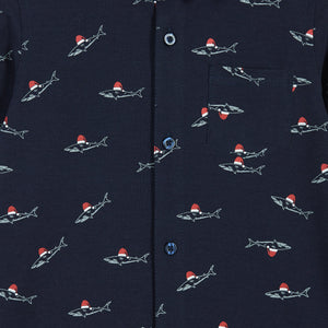 Navy Holiday Sharks Knit Buttondown Set