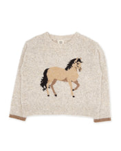 Load image into Gallery viewer, Beige sweater with a horse design on a white background

