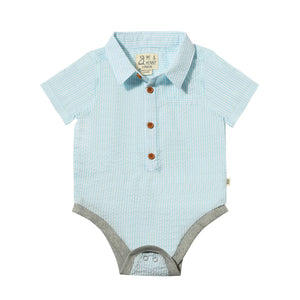 Helford Woven Onesie Aqua Stripe Seersucker