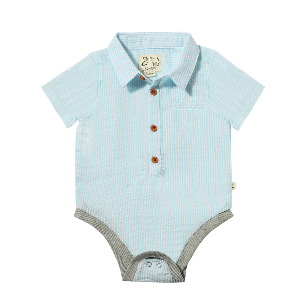 Helford Woven Onesie Aqua Stripe Seersucker