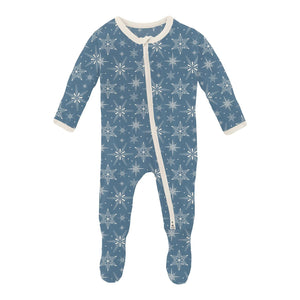 2 Way Zipper Footie - Parisian Blue Snowflakes