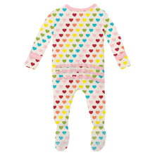 Load image into Gallery viewer, Muffin Ruffle Footie With 2 Way Zipper - Rainbow Hearts
