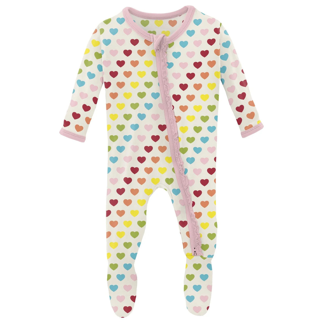 Muffin Ruffle Footie With 2 Way Zipper - Rainbow Hearts