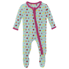 Load image into Gallery viewer, Muffin Ruffle Footie With 2 Way Zipper - Summer Sky Mini Fruit
