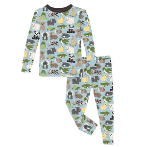 Print Long Sleeve Pajama Set - Spring Sky Too Many Stuffies