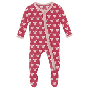Print Muffin Ruffle Footie with 2 Way Zipper - Cherry Pie Furry Friends