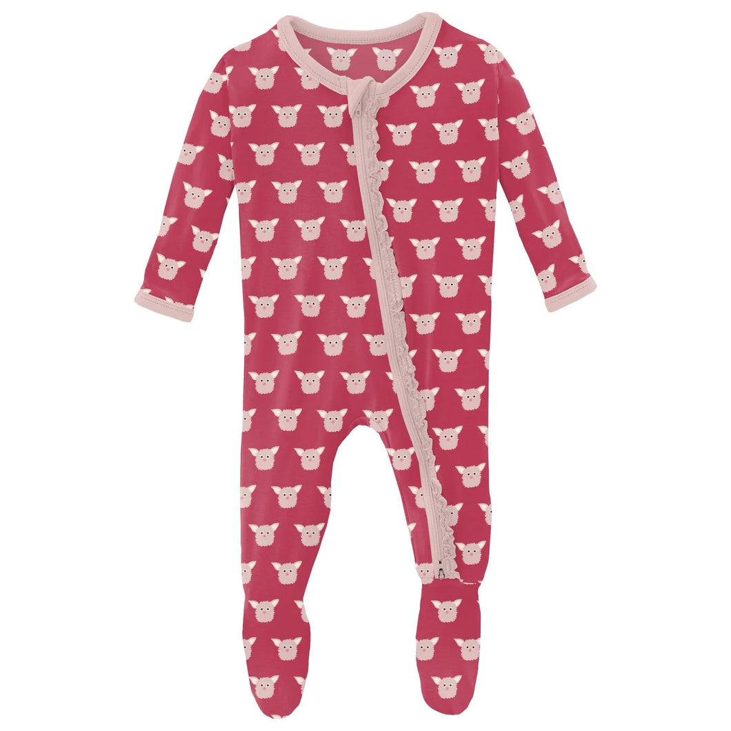 Print Muffin Ruffle Footie with 2 Way Zipper - Cherry Pie Furry Friends