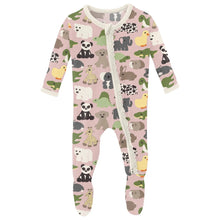 Load image into Gallery viewer, Print Muffin Ruffle Footie with 2 Way Zipper - Baby Rose Too Many Stuffies

