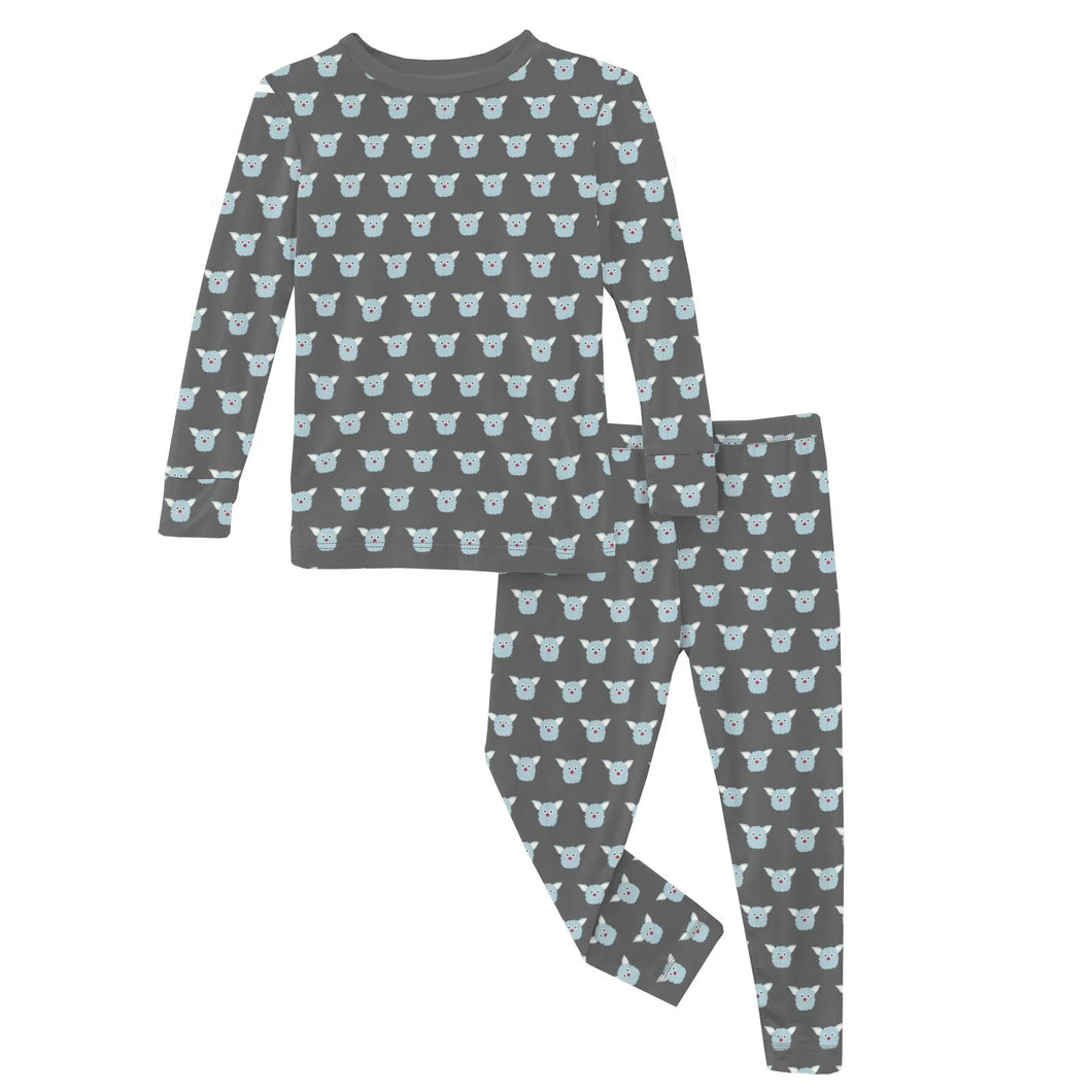 Print Long Sleeve Pajama Set - Pewter Furry Friends