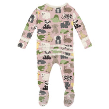 Load image into Gallery viewer, Print Muffin Ruffle Footie with 2 Way Zipper - Baby Rose Too Many Stuffies
