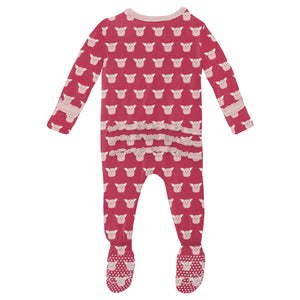 Print Muffin Ruffle Footie with 2 Way Zipper - Cherry Pie Furry Friends