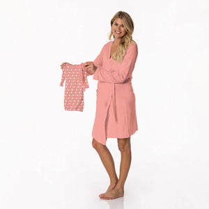 Women's Print Mid Length Lounge Robe & Layette Gown Set - Blush Stork