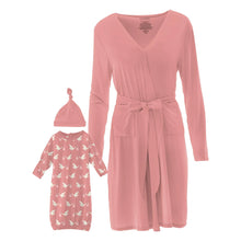 Load image into Gallery viewer, Women&#39;s Print Mid Length Lounge Robe &amp; Layette Gown Set - Blush Stork
