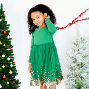 Emerald Sequin Christmas L/S Tutu Dress