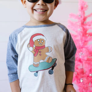 Gingerbread Skater Boy Christmas 3/4 Shirt