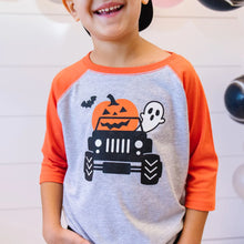 Load image into Gallery viewer, Pumpkin Monster Truck Halloween 3/4 Shirt - Heather/Orange

