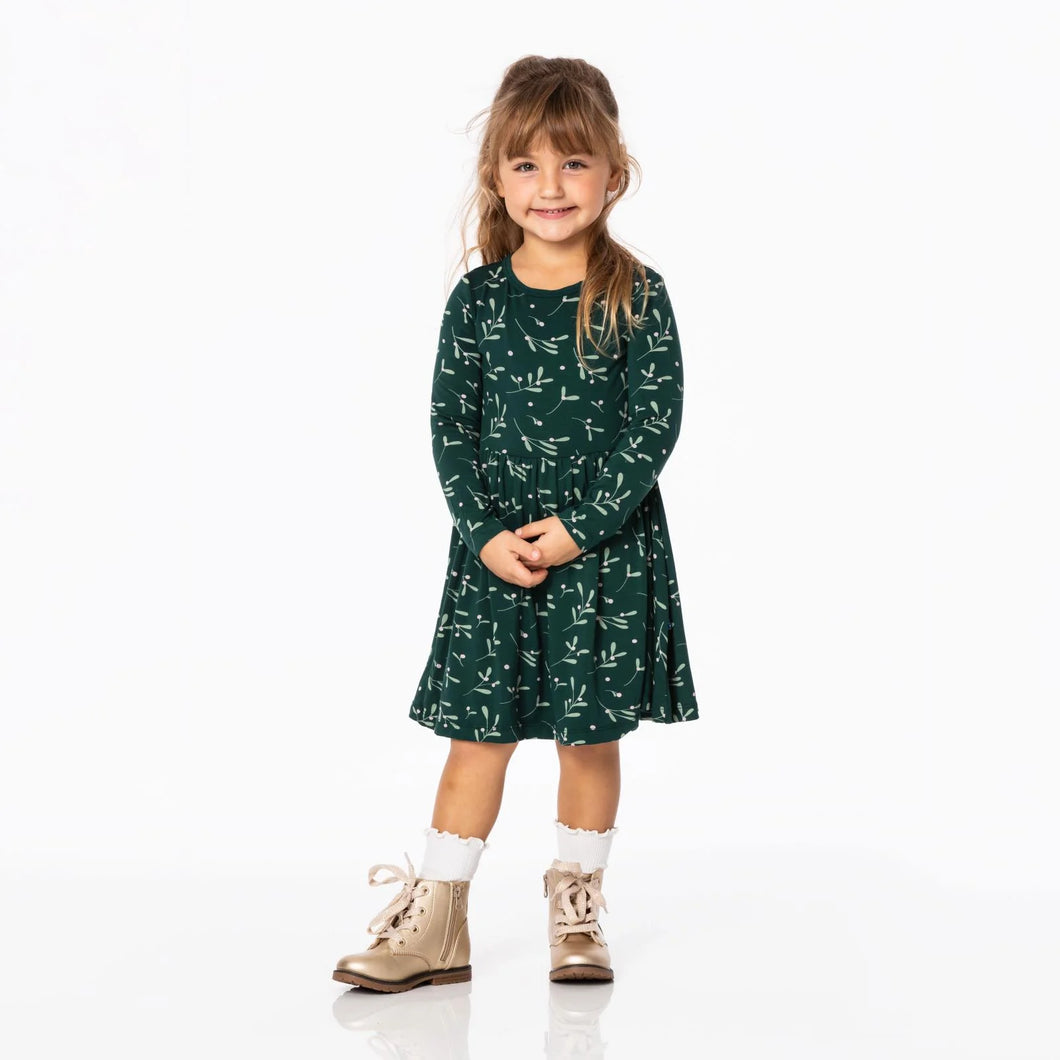 Long Sleeve Twirl Dress - Pine Mistletoe