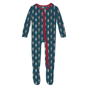 Print Footie With 2 Way Zipper - Peacock Nutcrackers