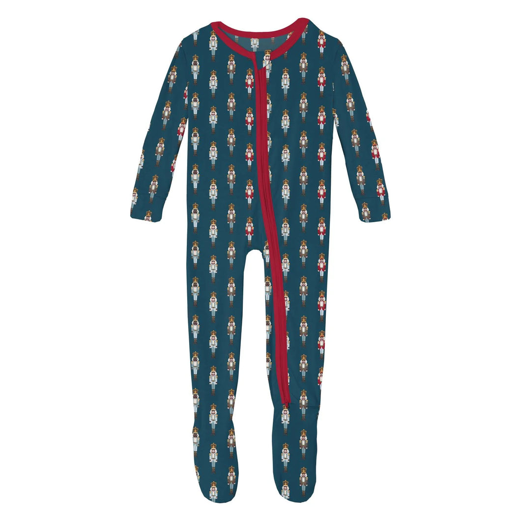 Print Footie With 2 Way Zipper - Peacock Nutcrackers