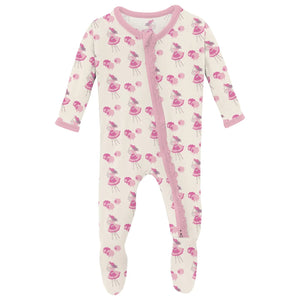 Print Muffin Ruffle Footie with 2 Way Zipper - Natural Little Bo Peep