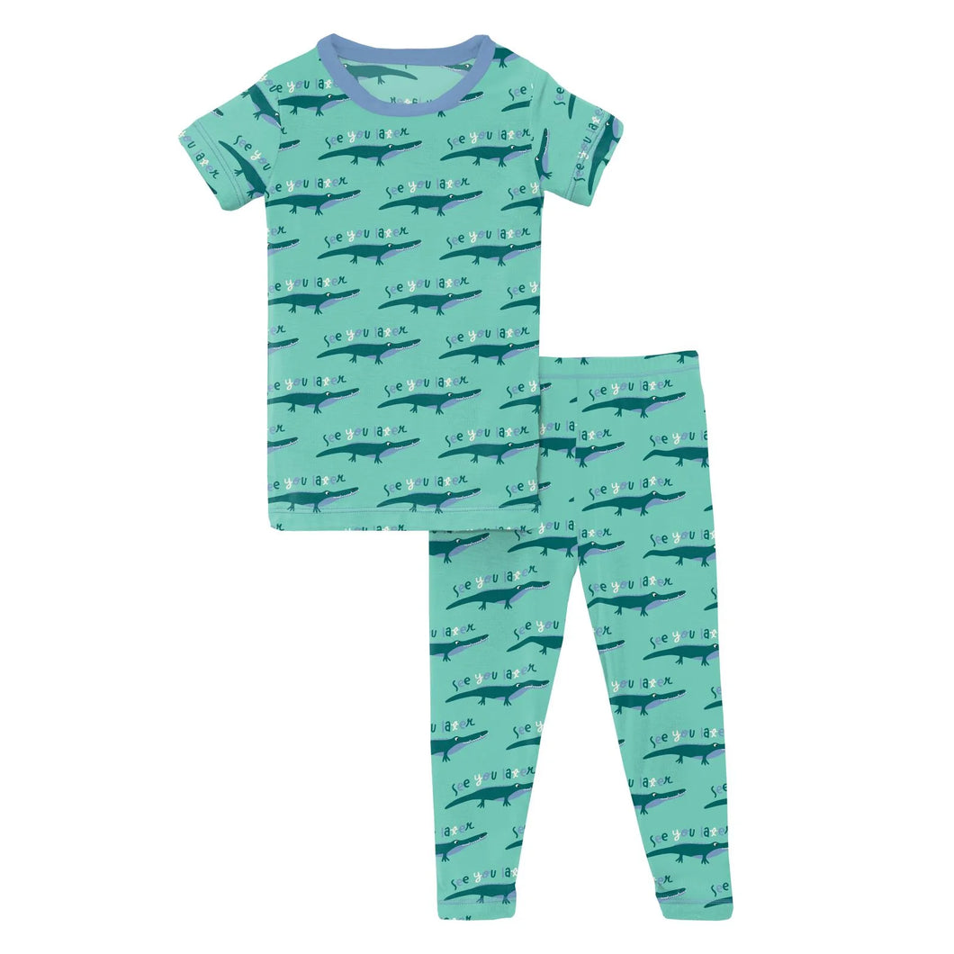 Print Short Sleeve Pajama Set - Glass Later Alligator