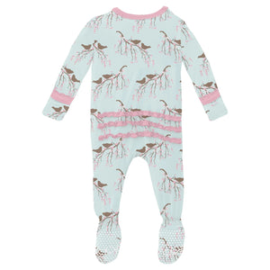 Print Muffin Ruffle Footie With 2 Way Zipper (Fresh Air Bird Branch)