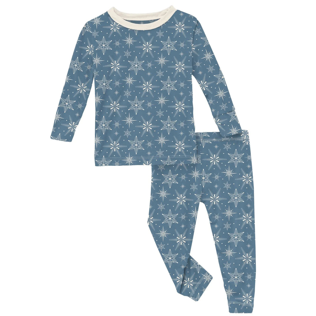 Long Sleeve Pajama Set - Parisian Blue Snowflakes