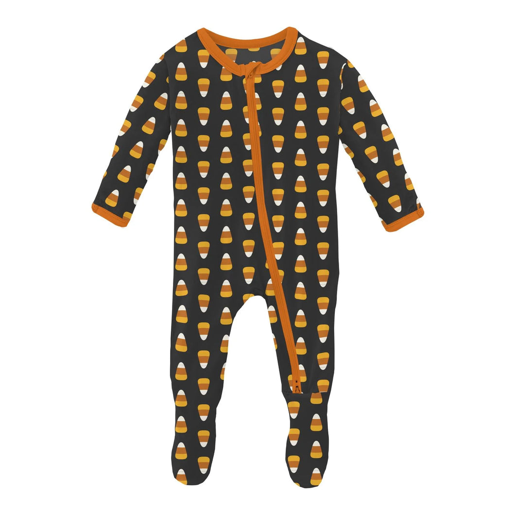 Footie w 2 Way Zipper Midnight Candy Corn
