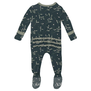 Muffin Ruffle Footie With 2 Way Zipper - Pine Mistletoe