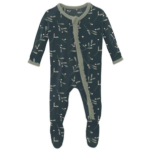 Muffin Ruffle Footie With 2 Way Zipper - Pine Mistletoe