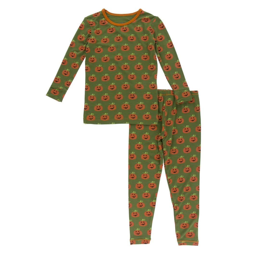 Long Sleeve Pajama Set Moss Jack O'Lantern
