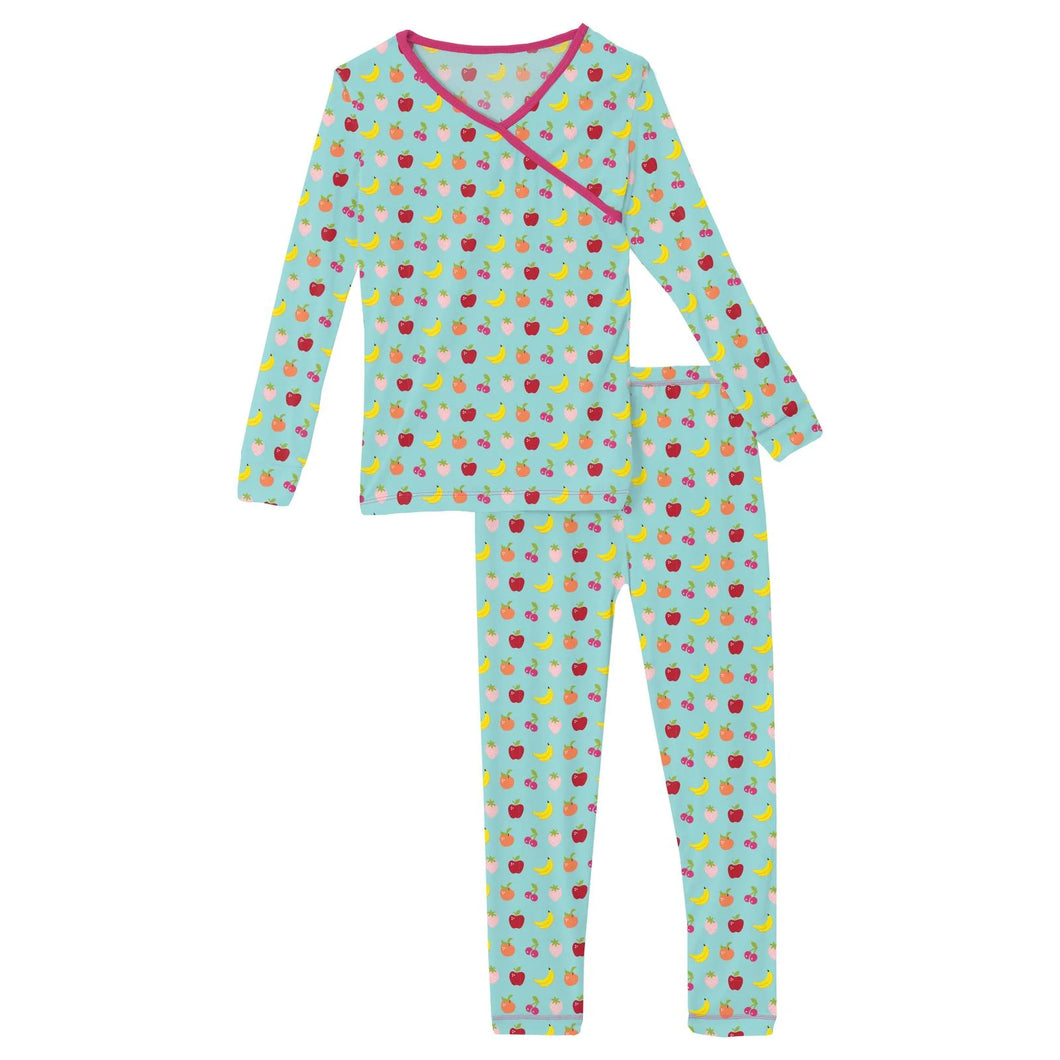 Long Sleeve Kimono Pajama Set - Summer Sky Mini Fruit