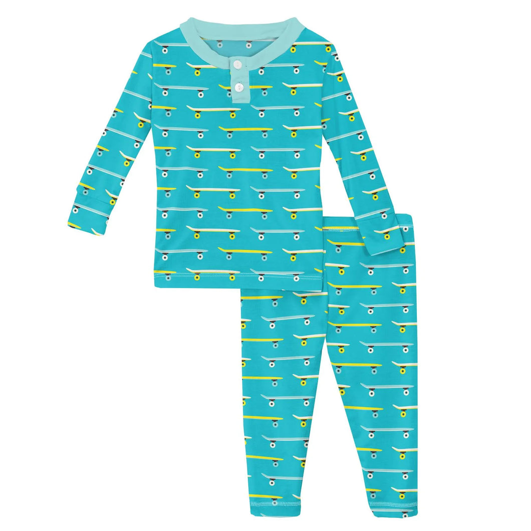 Long Sleeve Henley Pajama Set - Confetti Skateboard