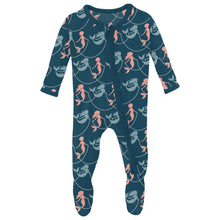 Load image into Gallery viewer, Print Muffin Ruffle Footie With 2 Way Zipper - Peacock Mermaids &amp; Pearls
