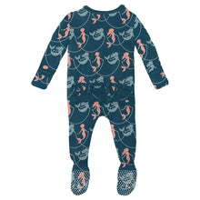 Load image into Gallery viewer, Print Muffin Ruffle Footie With 2 Way Zipper - Peacock Mermaids &amp; Pearls
