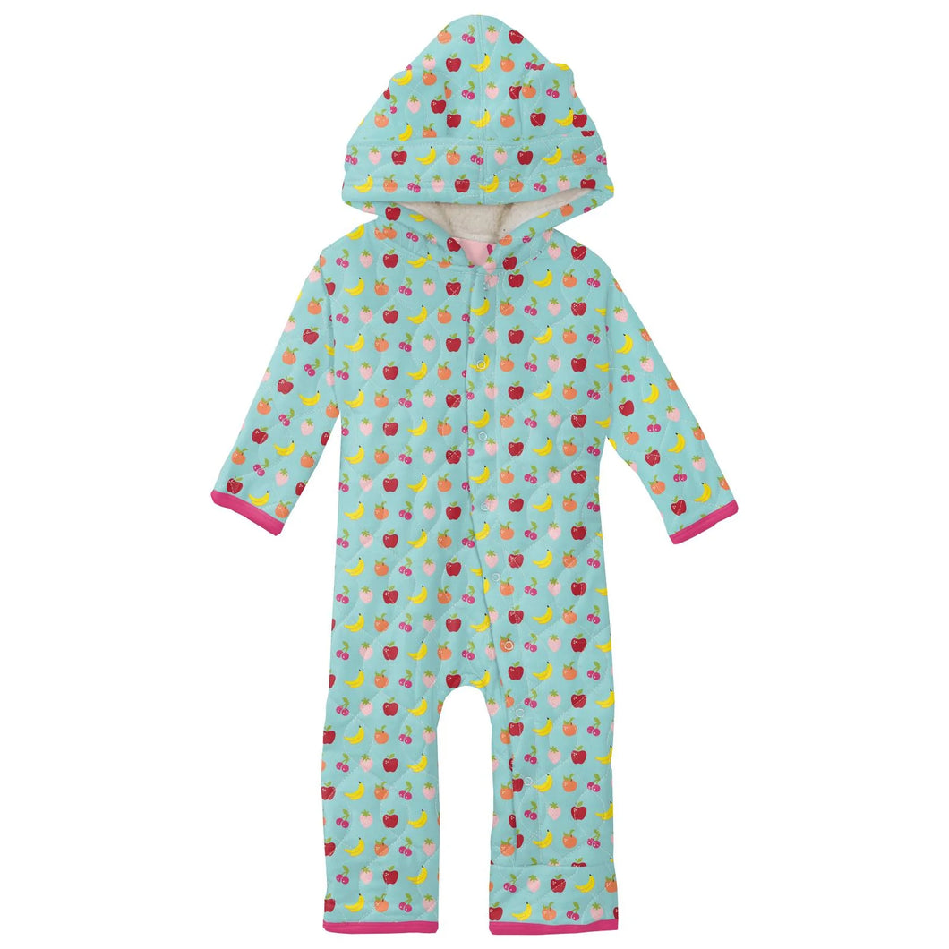 Quilted Hoodie Coverall With Sherpa-Lined Hood - Summer Sky Mini Fruits/Lotus Sprinkles