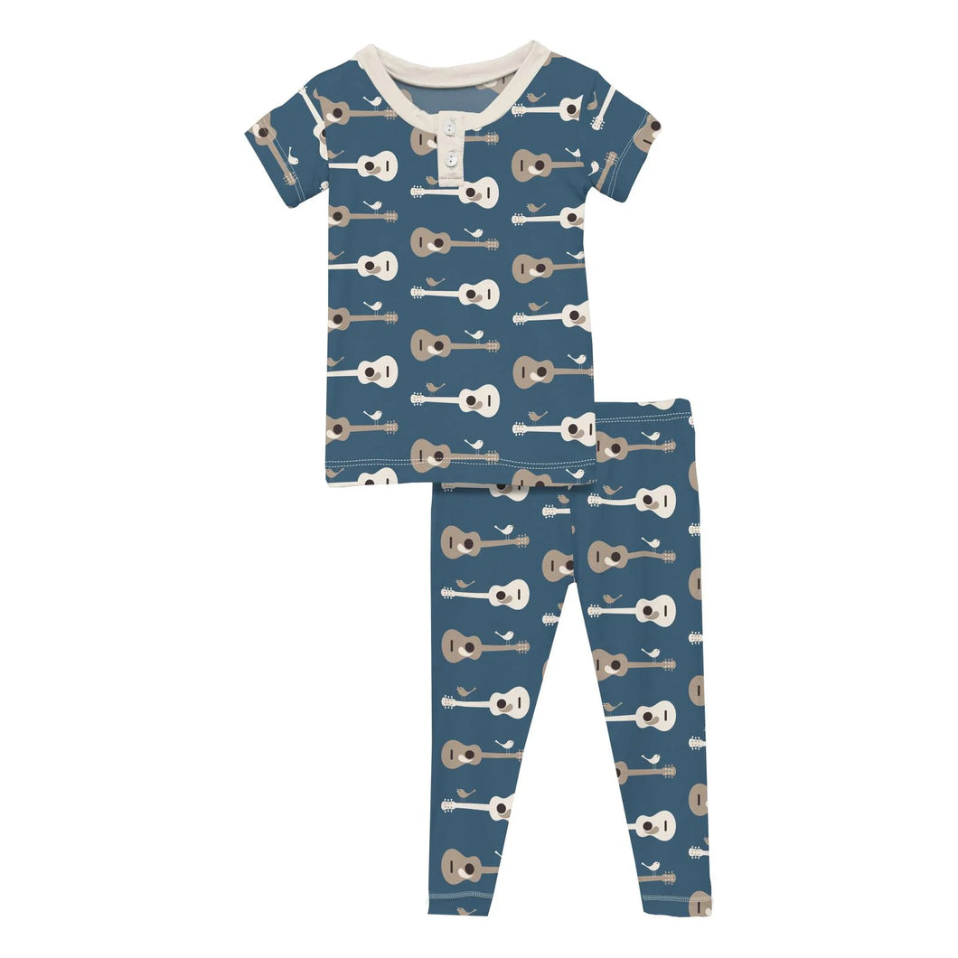 S/S Henley Print Pj Set - Deep Sea Guitar