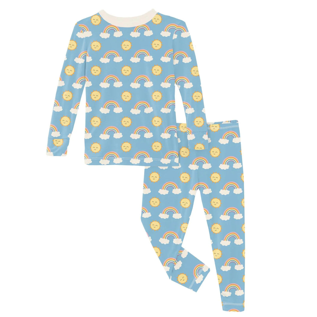 Print Long Sleeve Pajama Set - Sunshine And Rainbows