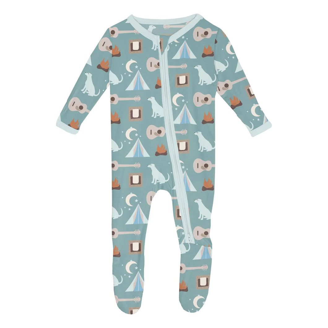 Print Footie With 2 Way Zipper (Jade Campfire)