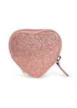 Load image into Gallery viewer, Heart-shaped glittery pouch in rose gold on a white background
