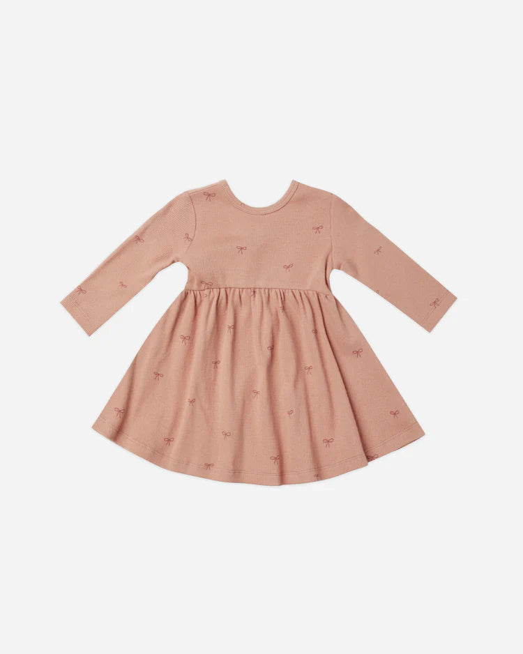 Ribbed Long Sleeve Dress - Bows